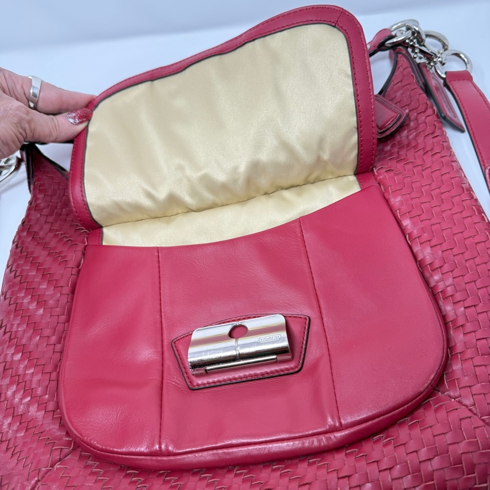COACH Kristin Woven Leather Hobo Satchel Shoulder Crossbody Bag Scarlet Red - Picture 11 of 17